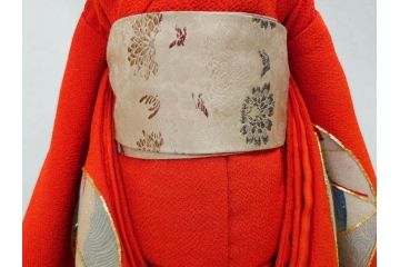 工房朋　春幸作　ガラスケース付き　ほっこりとした可愛らしさのある市松人形(古布、着物、子供、子ども、女の子、着せ替え人形)(R-076781)