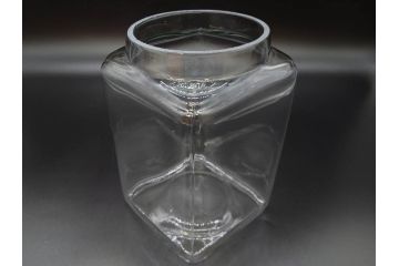 アンティーク雑貨　当時物　デッドストック　アルミ蓋　大・中・小　色々な用途に対応できる蓋付きガラス瓶3個セット(角瓶、角型、硝子、キャニスター、ガラスビン、菓子瓶、小物入れ、ディスプレイ雑貨、古道具、店舗什器、フタ付き)(R-076784)