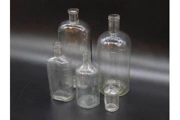 大正〜昭和初期　様々な組み合わせを楽しめるガラス瓶5点セット(ガラスビン、ガラス瓶、硝子、薬瓶、花瓶、花入、花器)(R-076786)