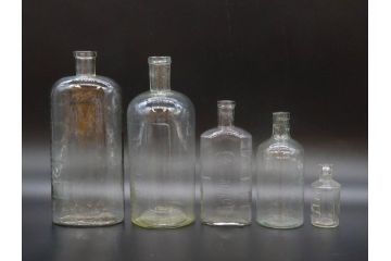 大正〜昭和初期　様々な組み合わせを楽しめるガラス瓶5点セット(ガラスビン、ガラス瓶、硝子、薬瓶、花瓶、花入、花器)(R-076786)