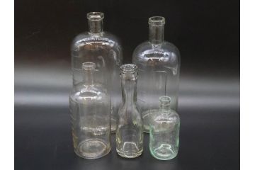 大正〜昭和初期　時代を重ねた味わいのあるボトル瓶5点セット(ガラスビン、ガラス瓶、硝子、薬瓶、花瓶、花入、花器)(R-076787)