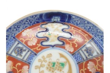 江戸期　古伊万里　色絵　染付　約13cm　4.3寸　華やかな図柄が目を惹く小皿3枚セット(和皿、和食器、四寸三分)(R-076788)