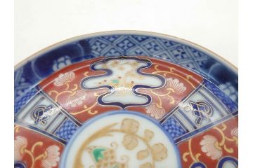 江戸期　古伊万里　色絵　染付　約13cm　4.3寸　華やかな図柄が目を惹く小皿3枚セット(和皿、和食器、四寸三分)(R-076788)
