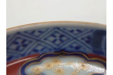江戸期　古伊万里　色絵　染付　約13cm　4.3寸　華やかな図柄が目を惹く小皿3枚セット(和皿、和食器、四寸三分)(R-076788)