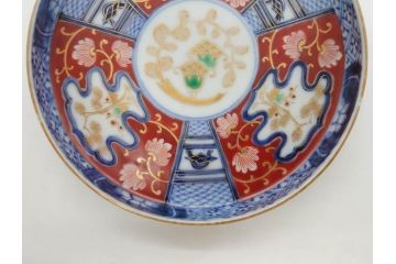 江戸期　古伊万里　色絵　染付　約13cm　4.3寸　華やかな図柄が目を惹く小皿3枚セット(和皿、和食器、四寸三分)(R-076788)