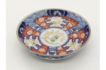 江戸期　古伊万里　色絵　染付　約12cm　4寸　華やかな図柄が目を惹く小皿4枚セット(和皿、和食器、四寸)(R-076789)