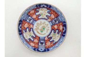 江戸期　古伊万里　色絵　染付　約12cm　4寸　華やかな図柄が目を惹く小皿4枚セット(和皿、和食器、四寸)(R-076789)