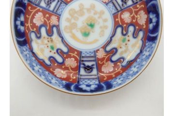 江戸期　古伊万里　色絵　染付　約12cm　4寸　華やかな図柄が目を惹く小皿4枚セット(和皿、和食器、四寸)(R-076789)