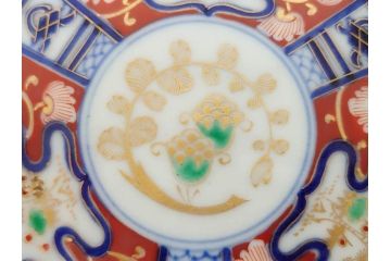 江戸期　古伊万里　色絵　染付　約12cm　4寸　華やかな図柄が目を惹く小皿4枚セット(和皿、和食器、四寸)(R-076789)