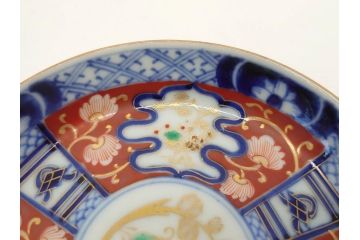江戸期　古伊万里　色絵　染付　約12cm　4寸　華やかな図柄が目を惹く小皿4枚セット(和皿、和食器、四寸)(R-076789)