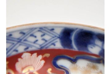 江戸期　古伊万里　色絵　染付　約12cm　4寸　華やかな図柄が目を惹く小皿4枚セット(和皿、和食器、四寸)(R-076789)