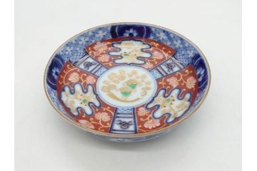 江戸期　古伊万里　色絵　染付　約12cm　4寸　華やかな図柄が目を惹く小皿4枚セット(和皿、和食器、四寸)(R-076789)