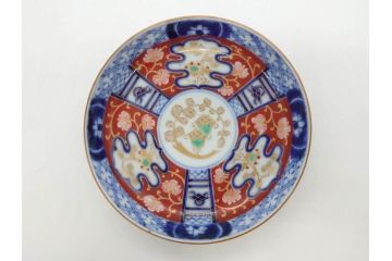 江戸期　古伊万里　色絵　染付　約12cm　4寸　華やかな図柄が目を惹く小皿4枚セット(和皿、和食器、四寸)(R-076789)