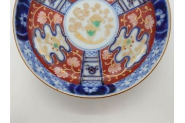 江戸期　古伊万里　色絵　染付　約12cm　4寸　華やかな図柄が目を惹く小皿4枚セット(和皿、和食器、四寸)(R-076789)