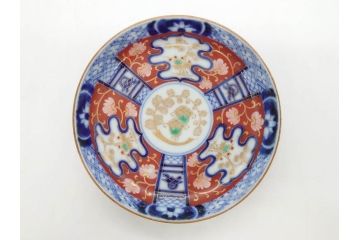 江戸期　古伊万里　色絵　染付　約12cm　4寸　華やかな図柄が目を惹く小皿4枚セット(和皿、和食器、四寸)(R-076789)