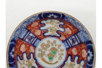 江戸期　古伊万里　色絵　染付　約12cm　4寸　華やかな図柄が目を惹く小皿4枚セット(和皿、和食器、四寸)(R-076789)