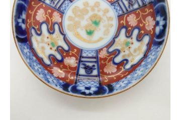 江戸期　古伊万里　色絵　染付　約12cm　4寸　華やかな図柄が目を惹く小皿4枚セット(和皿、和食器、四寸)(R-076789)