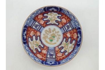 江戸期　古伊万里　色絵　染付　約12cm　4寸　華やかな図柄が目を惹く小皿4枚セット(和皿、和食器、四寸)(R-076789)
