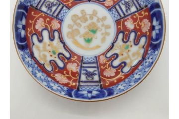 江戸期　古伊万里　色絵　染付　約12cm　4寸　華やかな図柄が目を惹く小皿4枚セット(和皿、和食器、四寸)(R-076789)