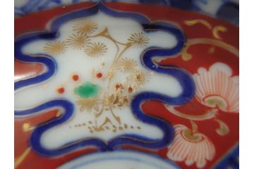 江戸期　古伊万里　色絵　染付　約12cm　4寸　華やかな図柄が目を惹く小皿4枚セット(和皿、和食器、四寸)(R-076789)