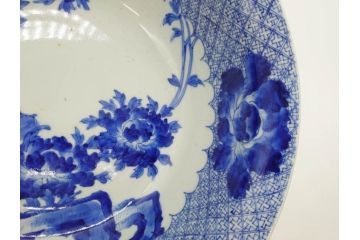 江戸期　染付　約38cm　1尺2寸　繊細な線描きが美しい深鉢(大鉢、和皿、和食器、一尺二寸)(R-076790)