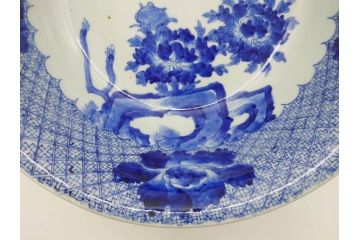 江戸期　染付　約38cm　1尺2寸　繊細な線描きが美しい深鉢(大鉢、和皿、和食器、一尺二寸)(R-076790)