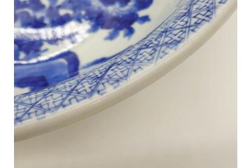 江戸期　染付　約38cm　1尺2寸　繊細な線描きが美しい深鉢(大鉢、和皿、和食器、一尺二寸)(R-076790)