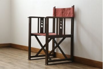和製アンティーク　山葉(ヤマハ・日本楽器)　和モダンテイストにぴったり!上質なフォールディングチェア(文化椅子、折りたたみ式チェア、折り畳み、アームチェア、イス)(R-076798)