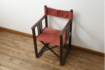 和製アンティーク　山葉(ヤマハ・日本楽器)　和モダンテイストにぴったり!上質なフォールディングチェア(文化椅子、折りたたみ式チェア、折り畳み、アームチェア、イス)(R-076798)