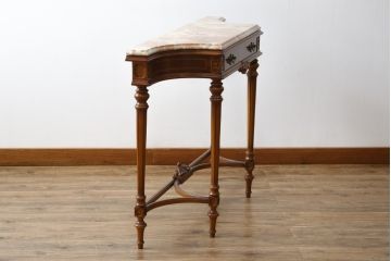中古　イタリア製　高級品!!　天板大理石　細部まで施されたカービングが美しい上品なデザインのコンソールテーブル(サイドテーブル、花台、飾り台)(R-076800)