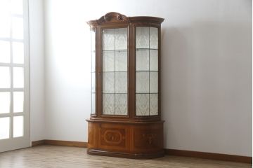 中古　イタリア高級輸入家具　MASETTI(マセッティ)　美しい象嵌入りのキャビネット(収納棚、戸棚、食器棚、カップボード、飾り棚、キュリオケース、店舗什器)(R-076802)