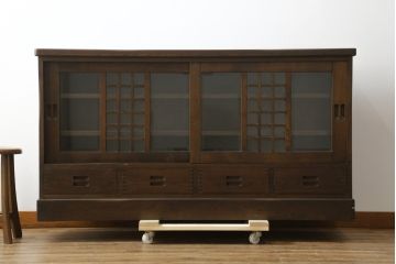 中古　民芸家具　和光　ナラ材　落ち着いた佇まいが魅力的なサイドボード(サイドキャビネット、食器棚、収納棚、戸棚)(R-076804)