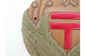 戦前　陶器　レトロな雰囲気がどこか懐かしさを感じる郵便局看板(鏝絵、こてえ、レリーフ、ディスプレイ、郵便マーク)(R-076805)
