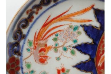 江戸期　古伊万里　富貴長春　染付　鳳凰花図　約12cm　3.8寸　華やかな演出にぴったりの小皿4枚セット(なます皿、和皿、和食器、三寸八分)(R-076806)