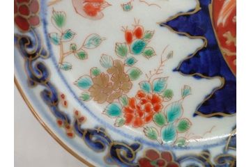江戸期　古伊万里　富貴長春　染付　鳳凰花図　約12cm　3.8寸　華やかな演出にぴったりの小皿4枚セット(なます皿、和皿、和食器、三寸八分)(R-076806)
