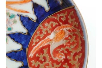 江戸期　古伊万里　富貴長春　染付　鳳凰花図　約12cm　3.8寸　華やかな演出にぴったりの小皿4枚セット(なます皿、和皿、和食器、三寸八分)(R-076806)