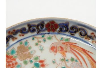 江戸期　古伊万里　富貴長春　染付　鳳凰花図　約12cm　3.8寸　華やかな演出にぴったりの小皿4枚セット(なます皿、和皿、和食器、三寸八分)(R-076806)