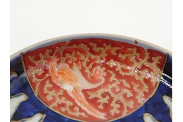 江戸期　古伊万里　富貴長春　染付　鳳凰花図　約12cm　3.8寸　華やかな演出にぴったりの小皿4枚セット(なます皿、和皿、和食器、三寸八分)(R-076806)