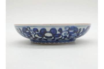 江戸期　古伊万里　富貴長春　染付　鳳凰花図　約12cm　3.8寸　華やかな演出にぴったりの小皿4枚セット(なます皿、和皿、和食器、三寸八分)(R-076806)