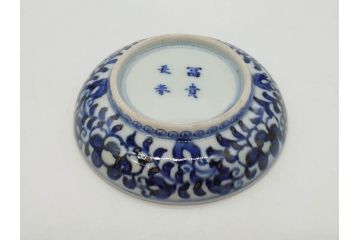 江戸期　古伊万里　富貴長春　染付　鳳凰花図　約12cm　3.8寸　華やかな演出にぴったりの小皿4枚セット(なます皿、和皿、和食器、三寸八分)(R-076806)