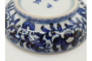 江戸期　古伊万里　富貴長春　染付　鳳凰花図　約12cm　3.8寸　華やかな演出にぴったりの小皿4枚セット(なます皿、和皿、和食器、三寸八分)(R-076806)