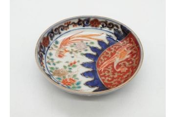 江戸期　古伊万里　富貴長春　染付　鳳凰花図　約12cm　3.8寸　華やかな演出にぴったりの小皿4枚セット(なます皿、和皿、和食器、三寸八分)(R-076806)