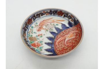 江戸期　古伊万里　富貴長春　染付　鳳凰花図　約12cm　3.8寸　華やかな演出にぴったりの小皿4枚セット(なます皿、和皿、和食器、三寸八分)(R-076806)