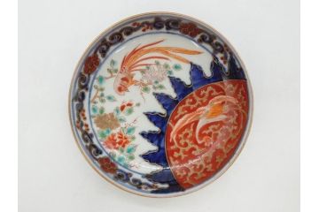 江戸期　古伊万里　富貴長春　染付　鳳凰花図　約12cm　3.8寸　華やかな演出にぴったりの小皿4枚セット(なます皿、和皿、和食器、三寸八分)(R-076806)