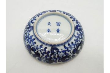 江戸期　古伊万里　富貴長春　染付　鳳凰花図　約12cm　3.8寸　華やかな演出にぴったりの小皿4枚セット(なます皿、和皿、和食器、三寸八分)(R-076806)