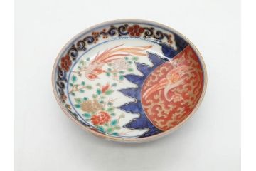 江戸期　古伊万里　富貴長春　染付　鳳凰花図　約12cm　3.8寸　華やかな演出にぴったりの小皿4枚セット(なます皿、和皿、和食器、三寸八分)(R-076807)