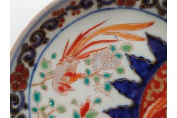 江戸期　古伊万里　富貴長春　染付　鳳凰花図　約12cm　3.8寸　華やかな演出にぴったりの小皿4枚セット(なます皿、和皿、和食器、三寸八分)(R-076807)