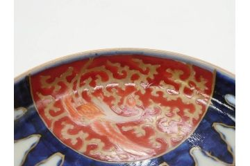 江戸期　古伊万里　富貴長春　染付　鳳凰花図　約12cm　3.8寸　華やかな演出にぴったりの小皿4枚セット(なます皿、和皿、和食器、三寸八分)(R-076807)