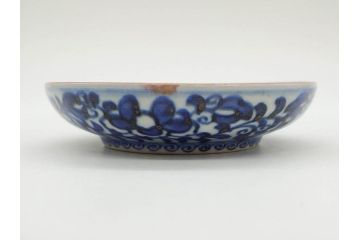 江戸期　古伊万里　富貴長春　染付　鳳凰花図　約12cm　3.8寸　華やかな演出にぴったりの小皿4枚セット(なます皿、和皿、和食器、三寸八分)(R-076807)