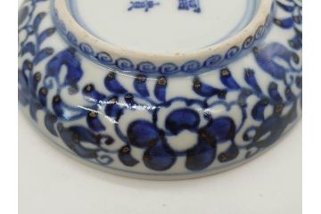 江戸期　古伊万里　富貴長春　染付　鳳凰花図　約12cm　3.8寸　華やかな演出にぴったりの小皿4枚セット(なます皿、和皿、和食器、三寸八分)(R-076807)